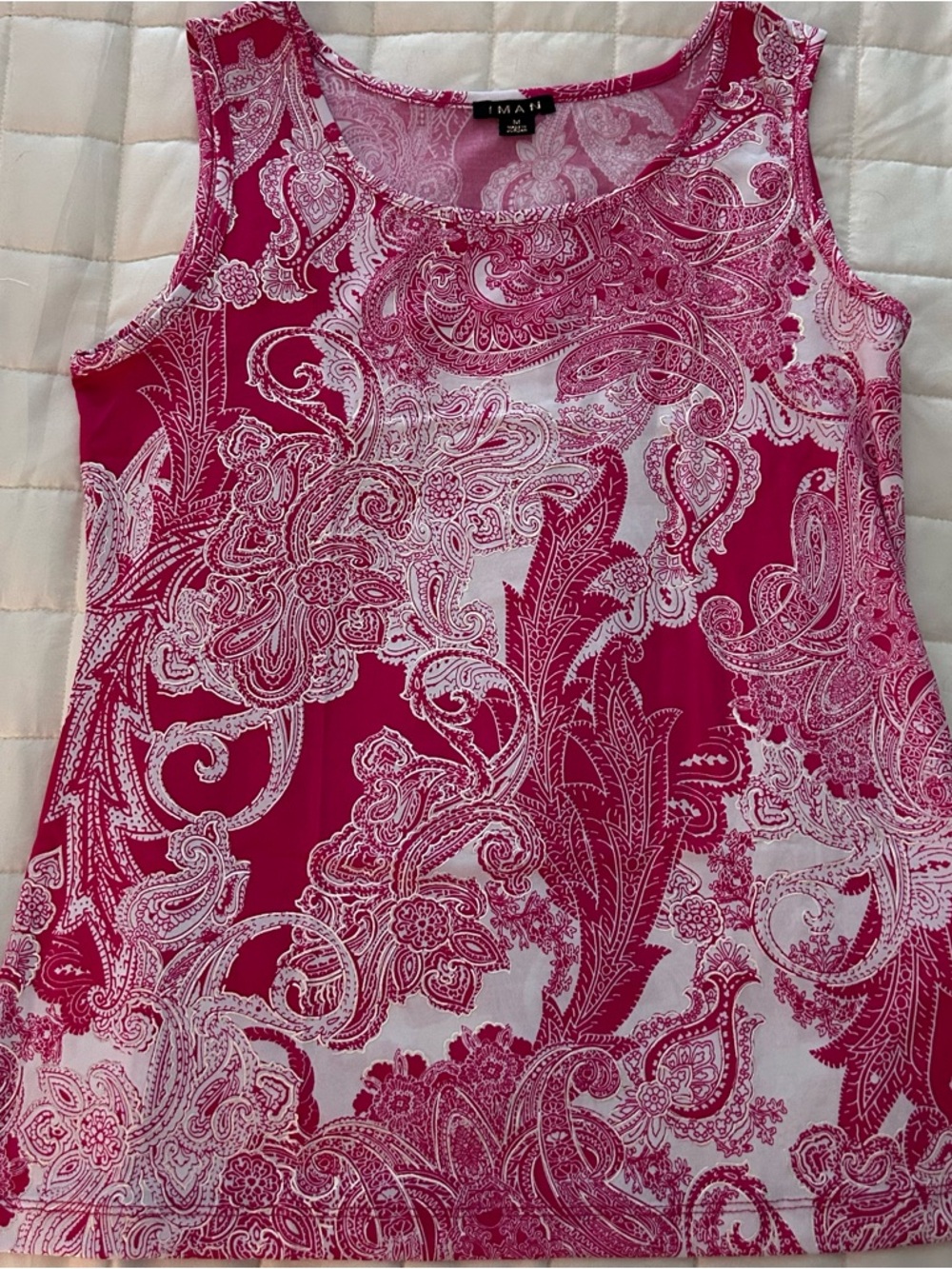 IMAN Pink and White Paisley Sleeveless Tank Top